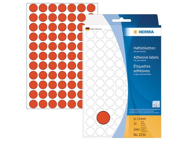 Herma Markeer etiket Diameter 13 mm, rood (pak 2464 stuks)