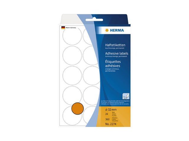 HERMA Markeer punten u00d8 32 mm rond neon-oranje (verpakking 360 stuks)