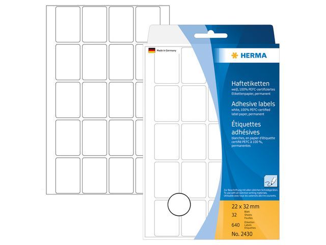 Herma Universele etiketten met ronde hoeken 22x32 mm, 2430 (pak 640 stuks)